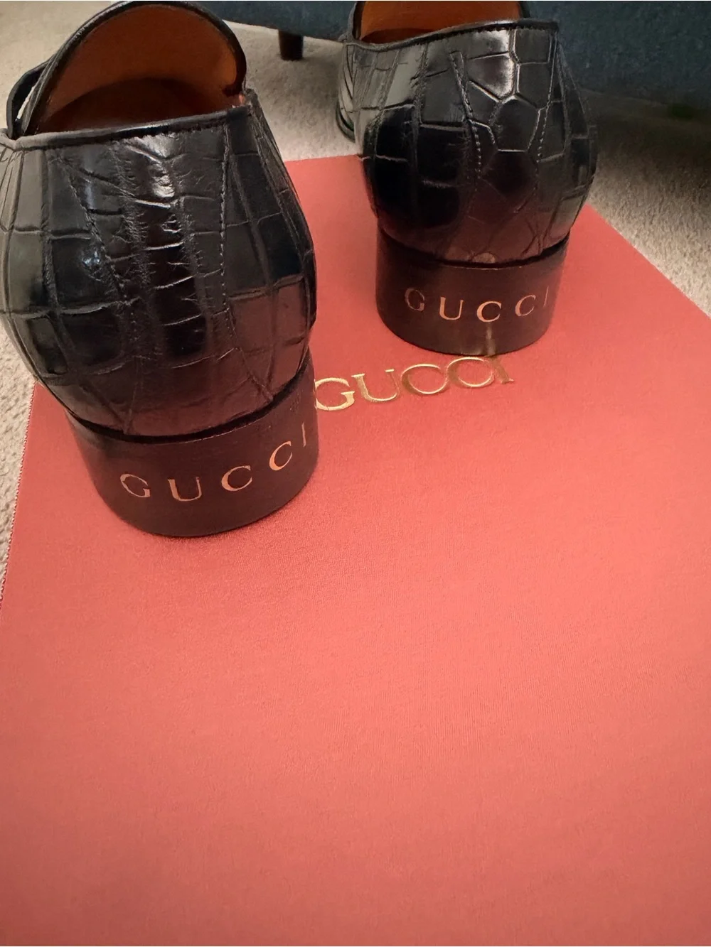 AUTHENTIC and NEW GUCCI Black Crocodile Tassel Loafers